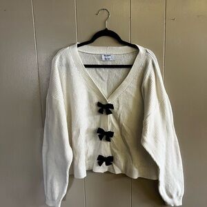 Old Navy Cream Cropped Cardigan with Black Bows